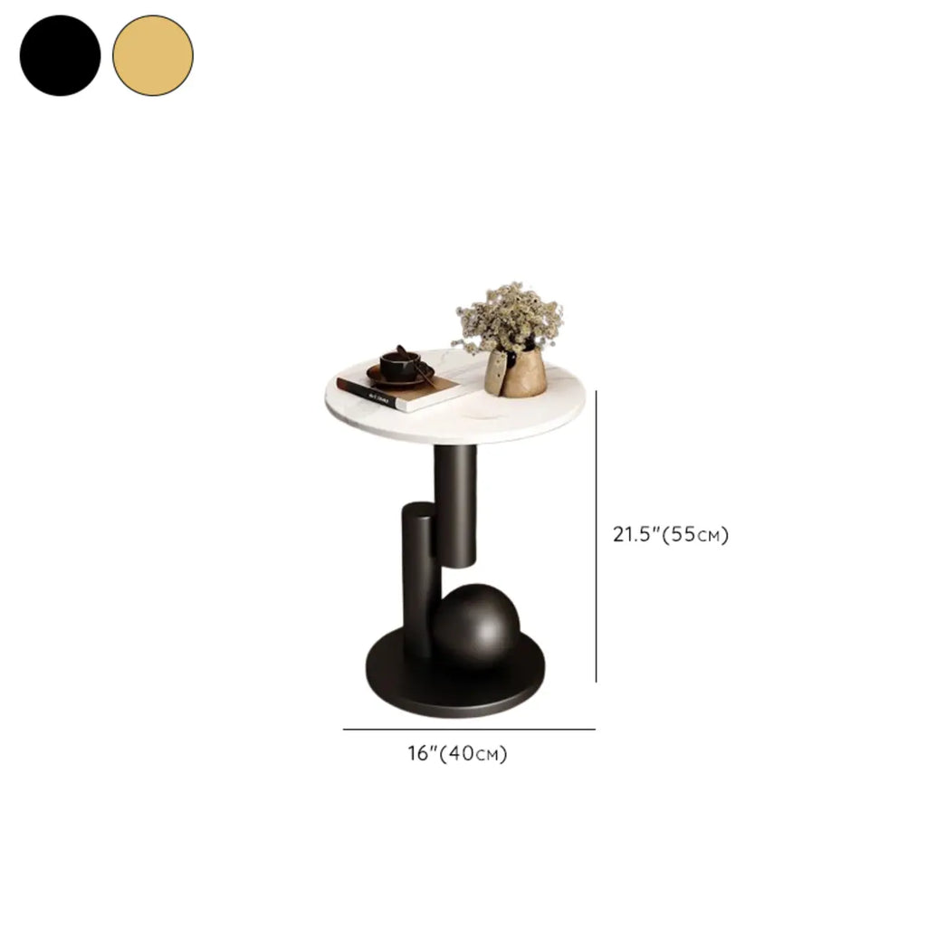 Glam Round Stone Top End Table Abstract Base