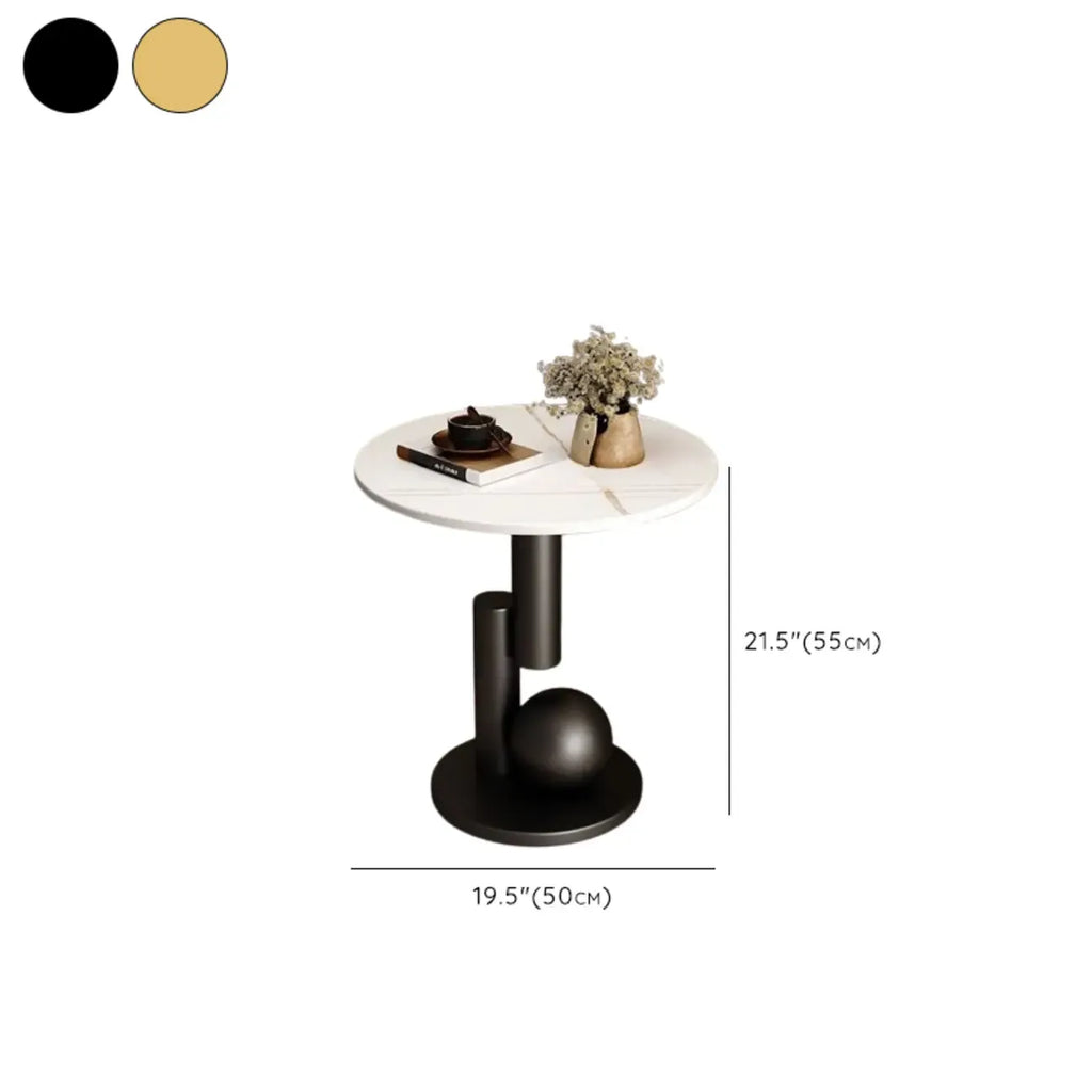 Glam Round Stone Top End Table Abstract Base