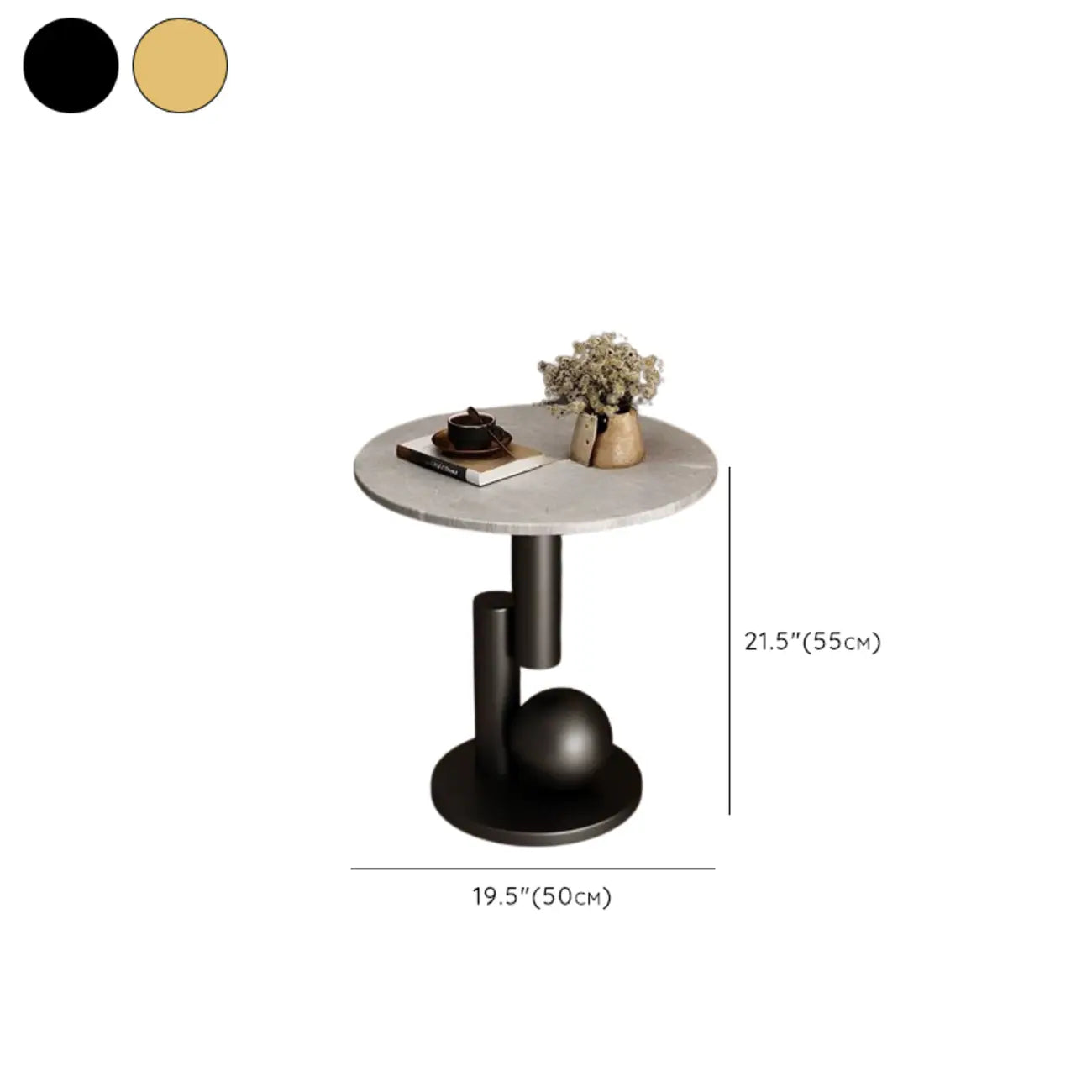 Glam Round Stone Top End Table Abstract Base