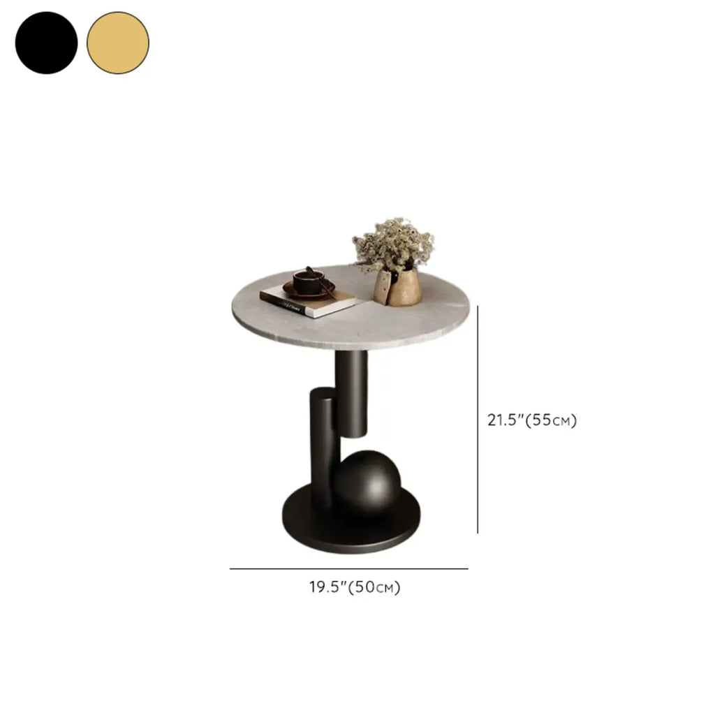 Glam Round Stone Top End Table Abstract Base