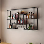 Multi-Shelf Metal Wall-Mounted Wine Bottle & Glass Rack