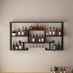 Multi-Shelf Metal Wall-Mounted Wine Bottle & Glass Rack