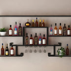 Multi-Shelf Metal Wall-Mounted Wine Bottle & Glass Rack