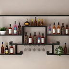 Multi-Shelf Metal Wall-Mounted Wine Bottle & Glass Rack