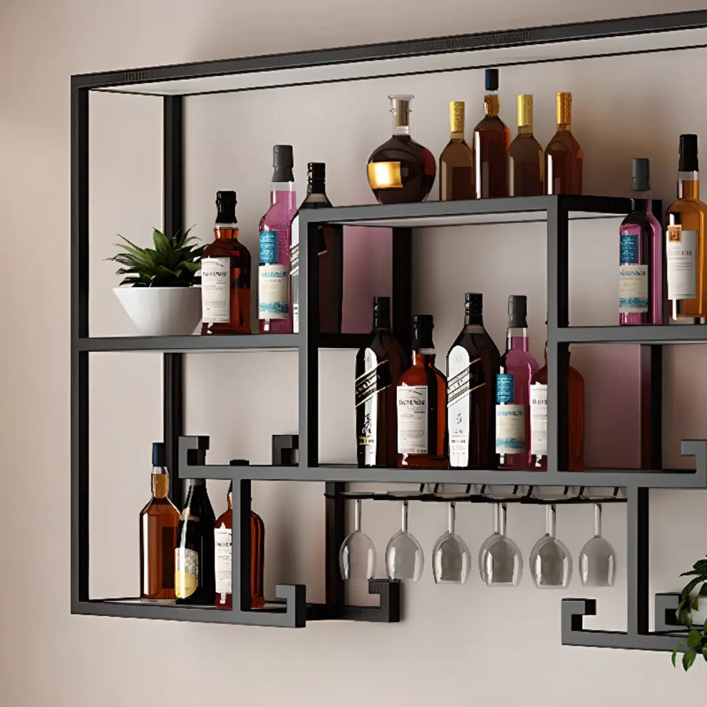 Multi-Shelf Metal Wall-Mounted Wine Bottle & Glass Rack