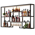 Multi-Shelf Metal Wall-Mounted Wine Bottle & Glass Rack