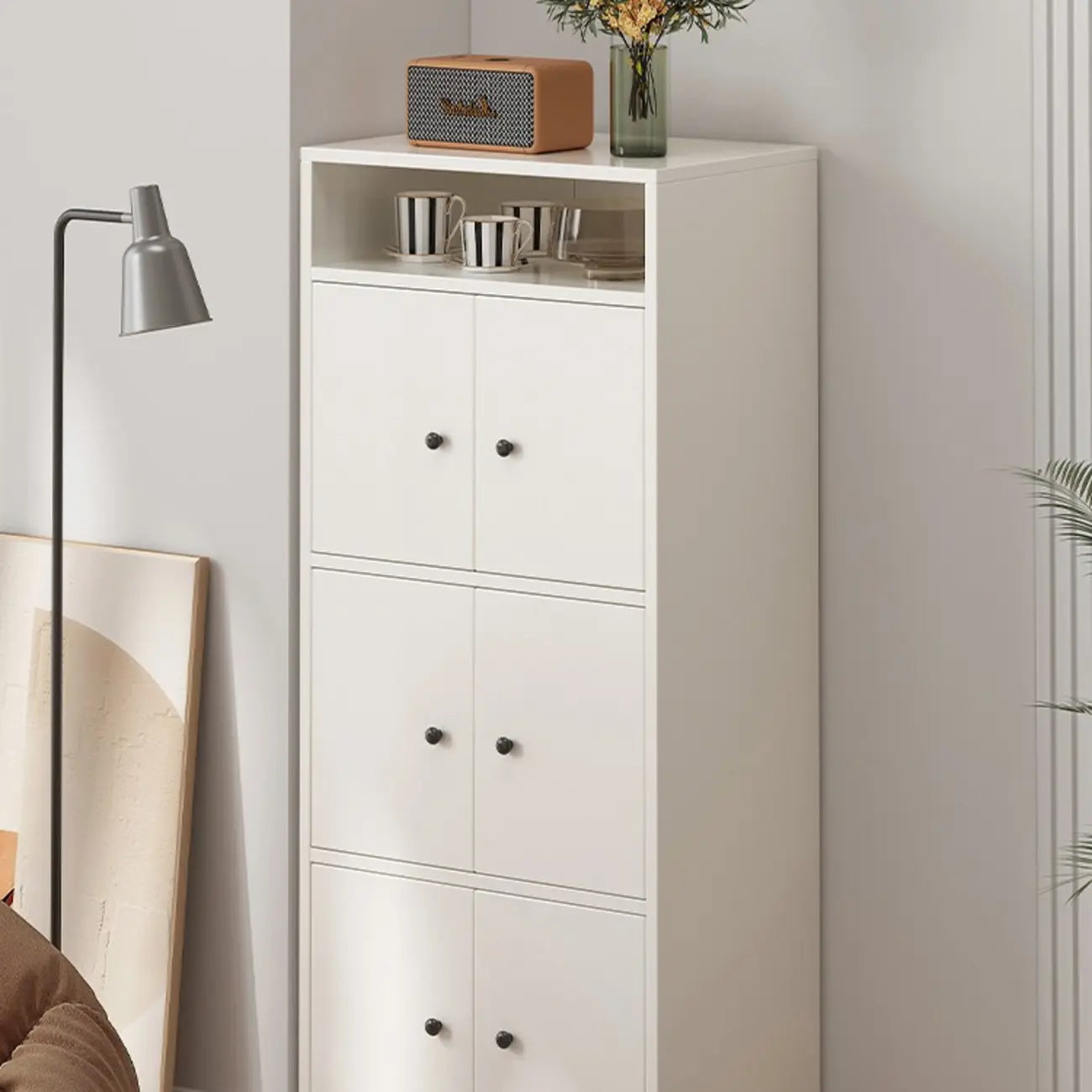 Modern White Wooden Utility Storage Cabinet for Living Room