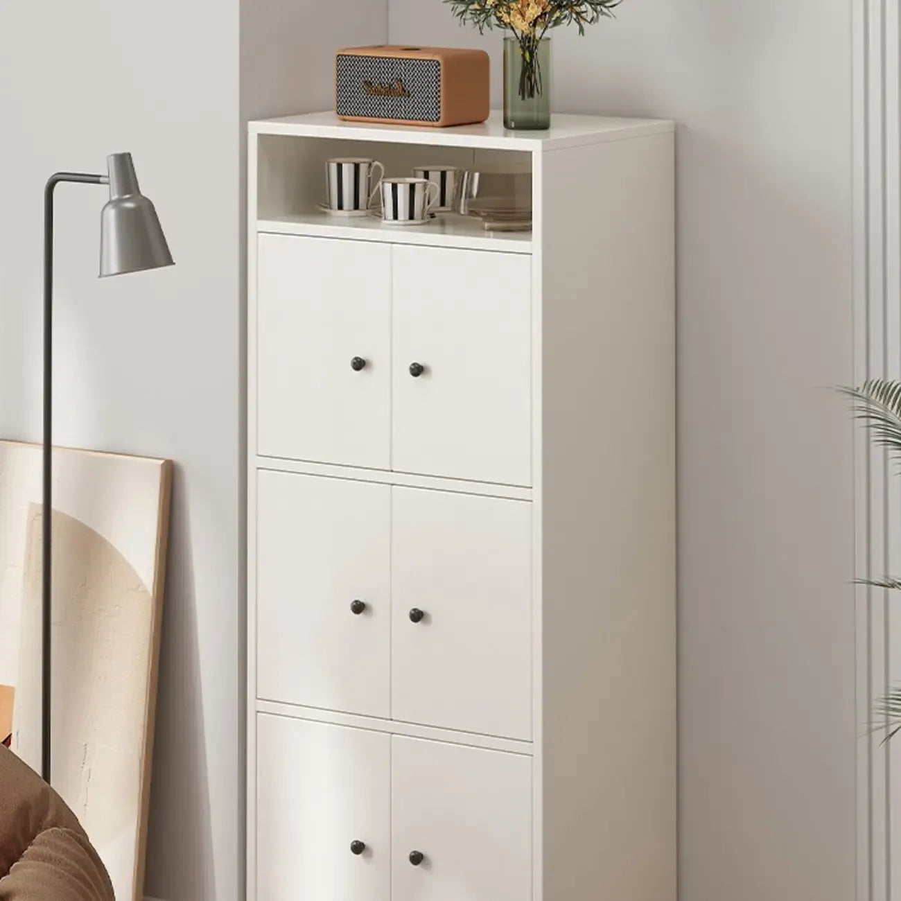 Modern White Wooden Utility Storage Cabinet for Living Room