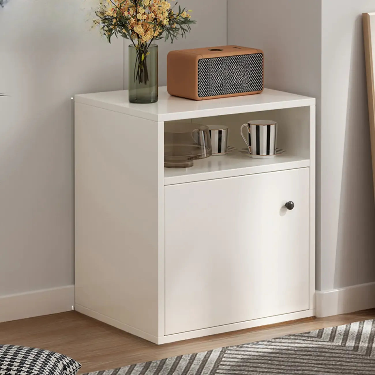 Modern White Wooden Utility Storage Cabinet for Living Room