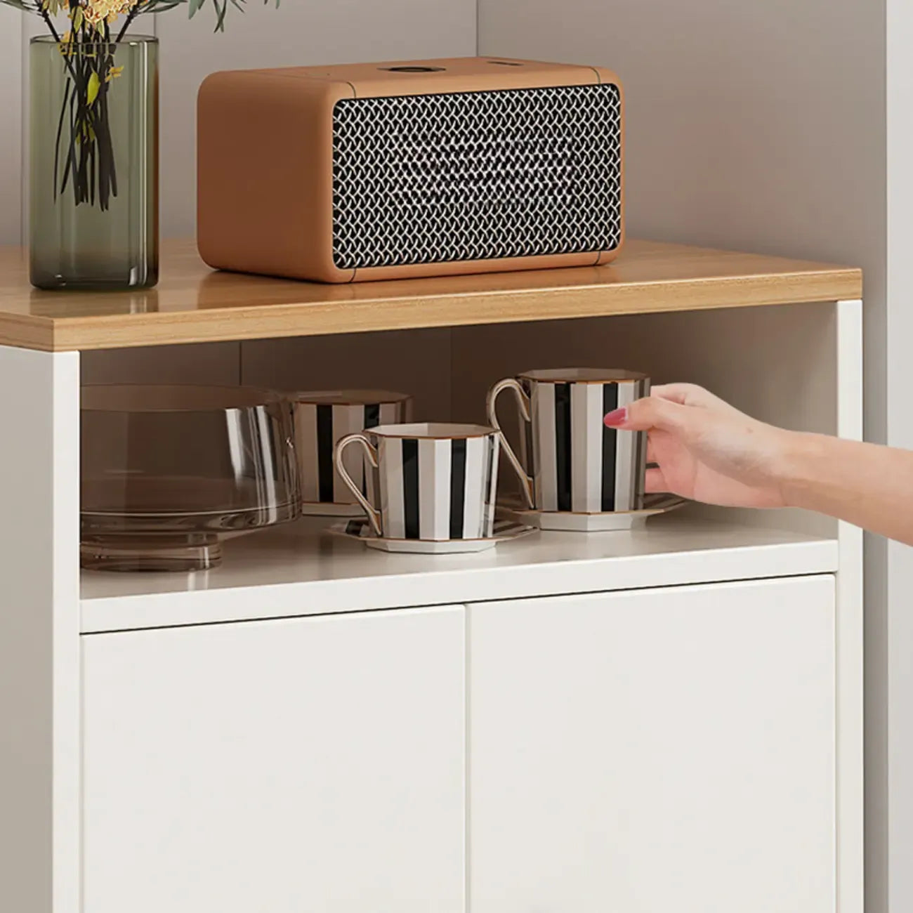 Modern White Wooden Utility Storage Cabinet for Living Room