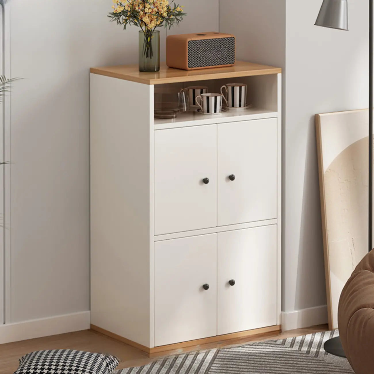 Modern White Wooden Utility Storage Cabinet for Living Room