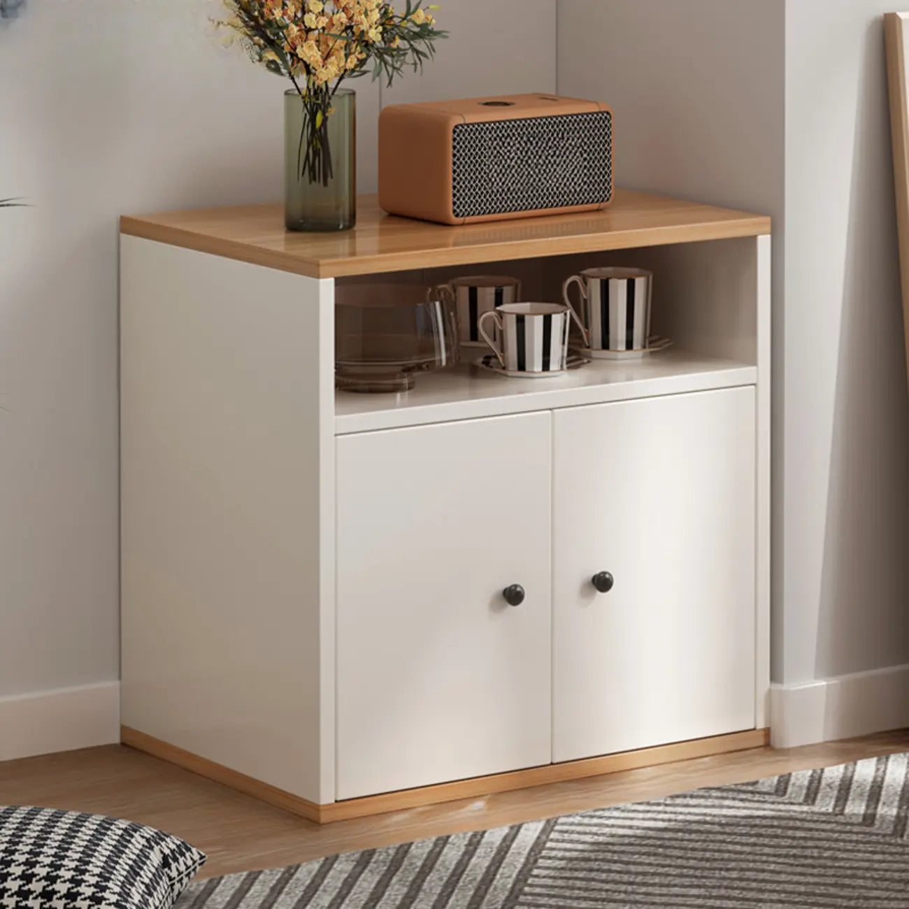 Modern White Wooden Utility Storage Cabinet for Living Room