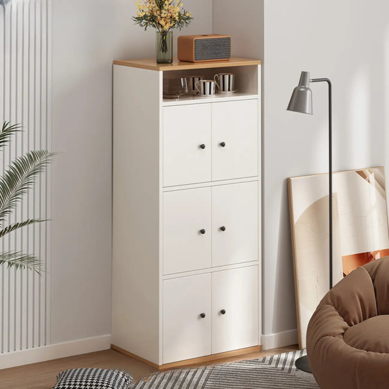 Modern White Wooden Utility Storage Cabinet for Living Room