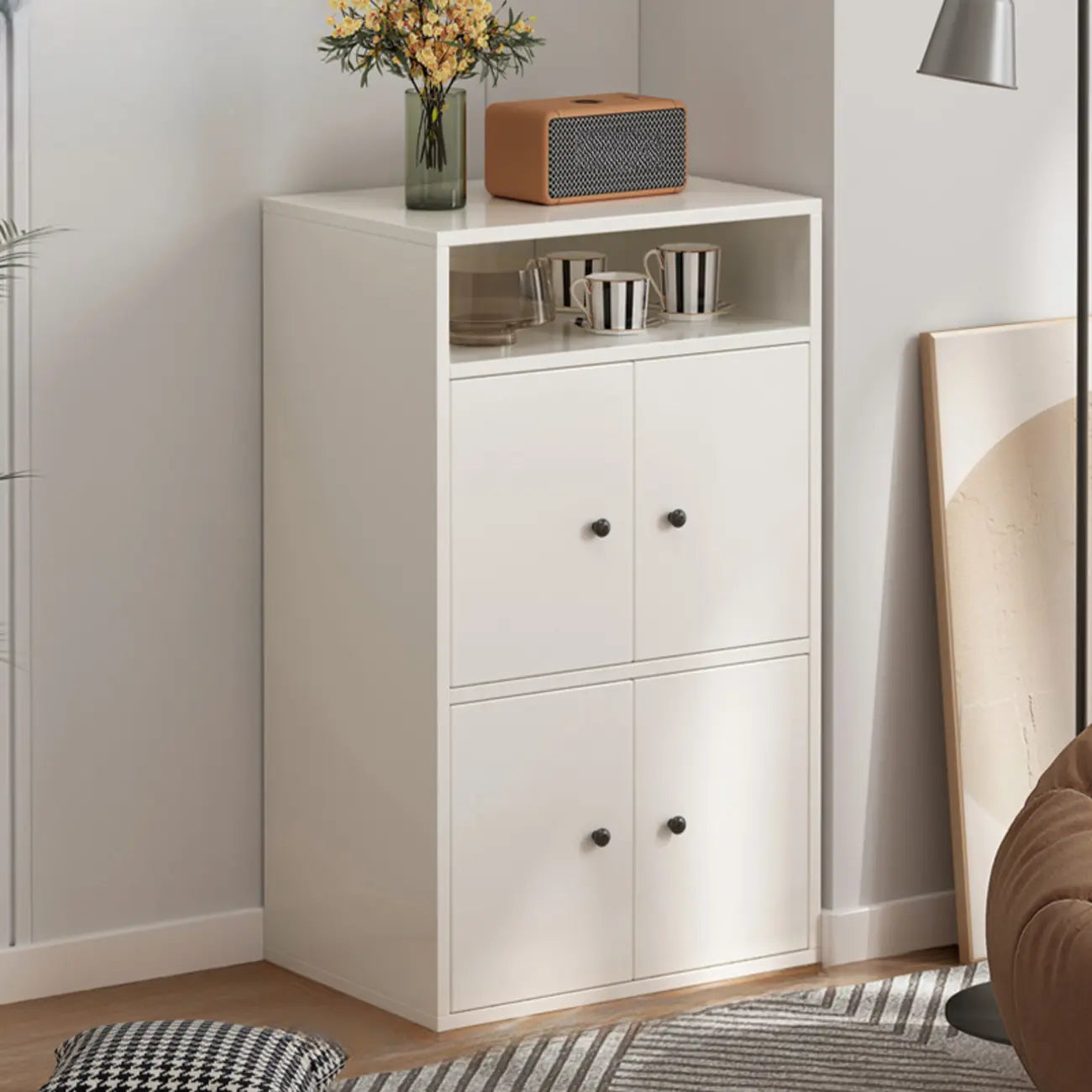 Modern White Wooden Utility Storage Cabinet for Living Room