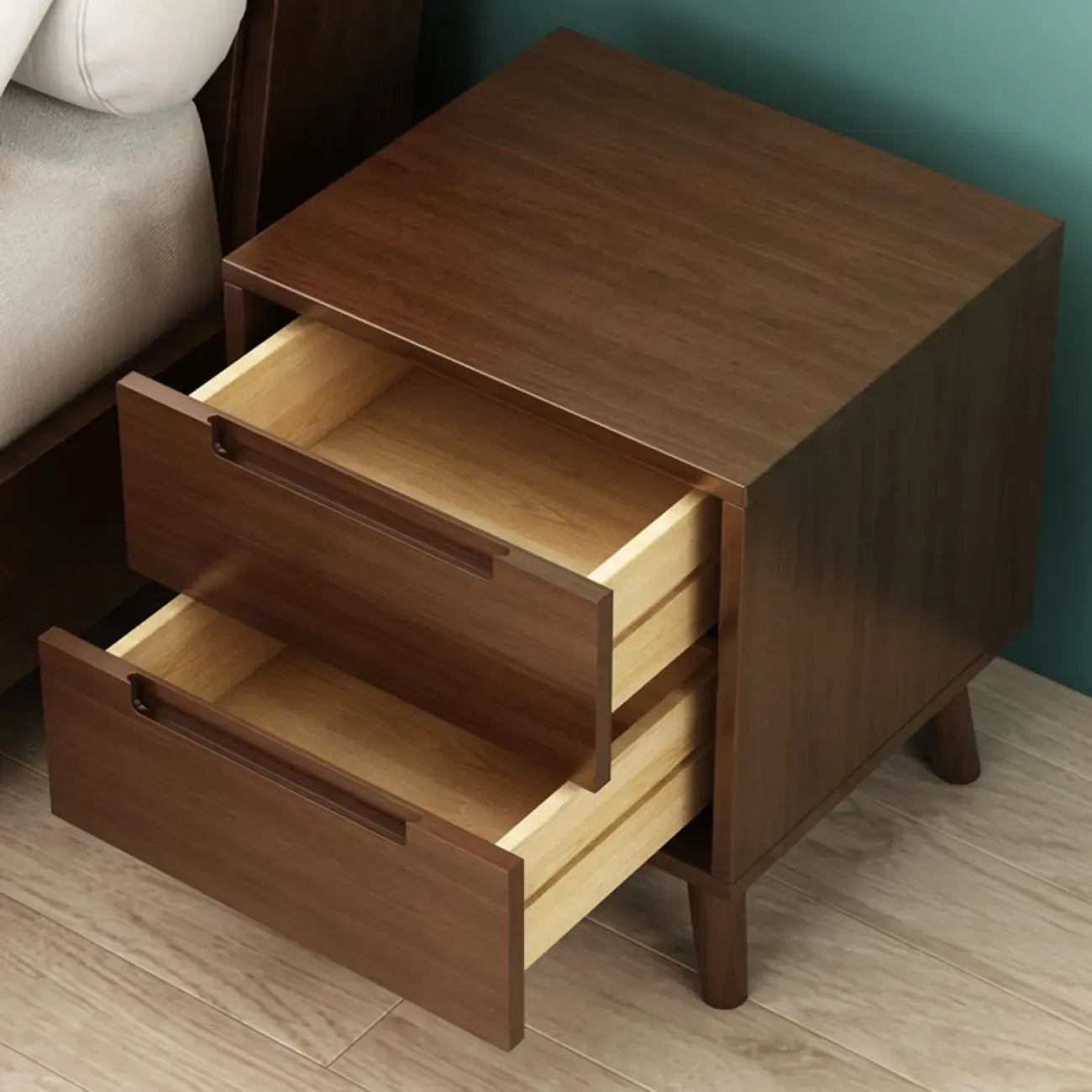 Narrow Solid Wood Bedside 2 Drawers Nightstand in Natural
