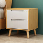 Narrow Solid Wood Bedside 2 Drawers Nightstand in Natural