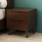 Narrow Solid Wood Bedside 2 Drawers Nightstand in Natural