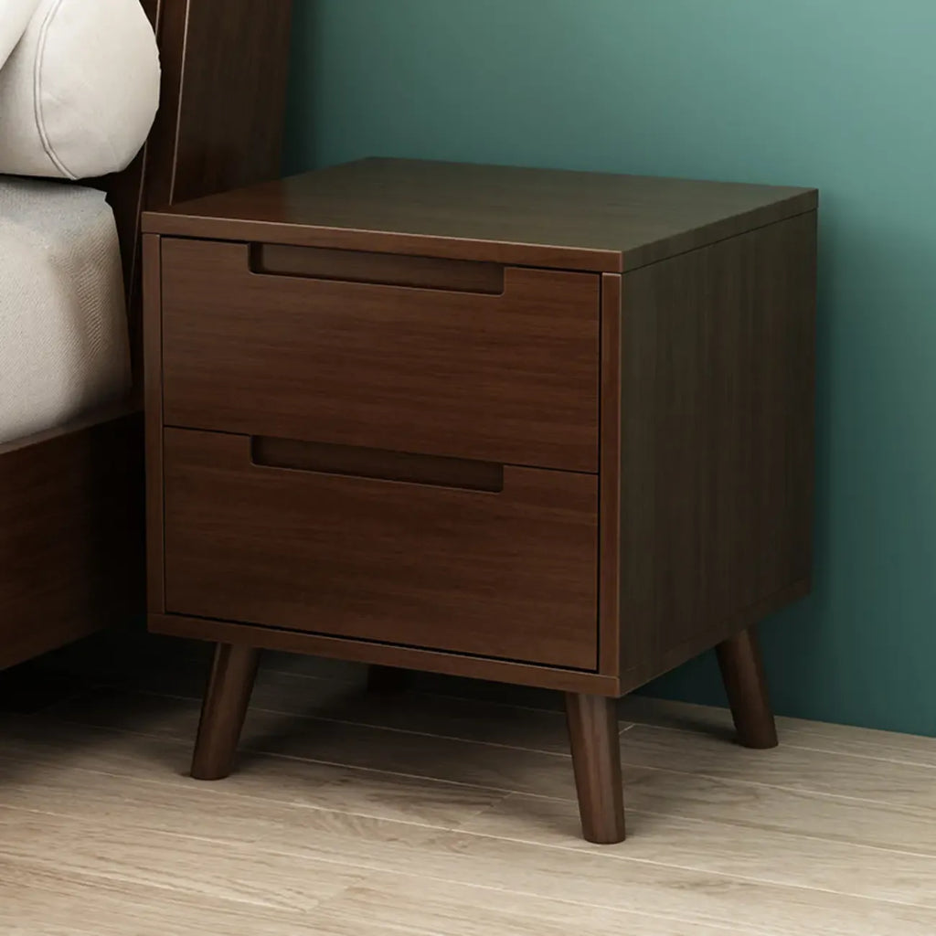Narrow Solid Wood Bedside 2 Drawers Nightstand in Natural