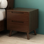 Narrow Solid Wood Bedside 2 Drawers Nightstand in Natural