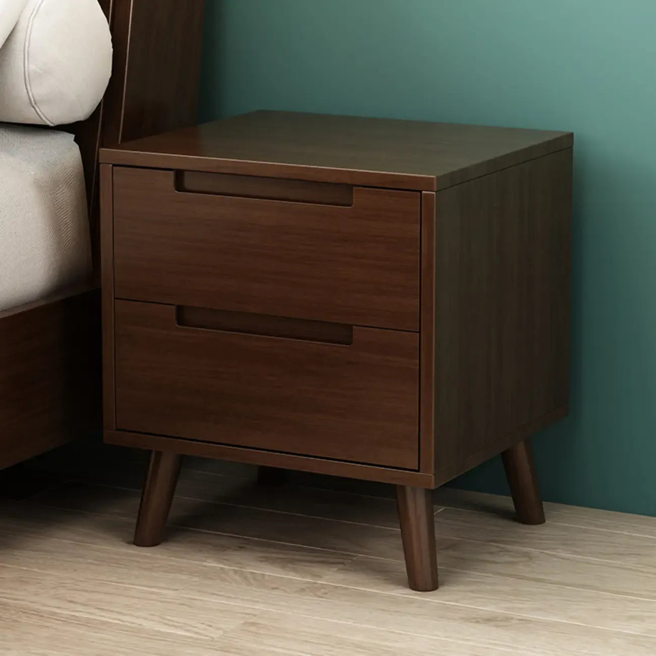 Narrow Solid Wood Bedside 2 Drawers Nightstand in Natural
