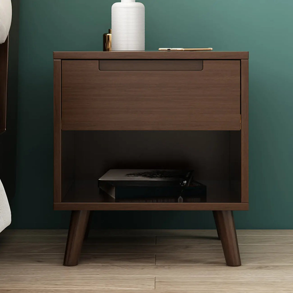 Narrow Solid Wood Bedside 2 Drawers Nightstand in Natural