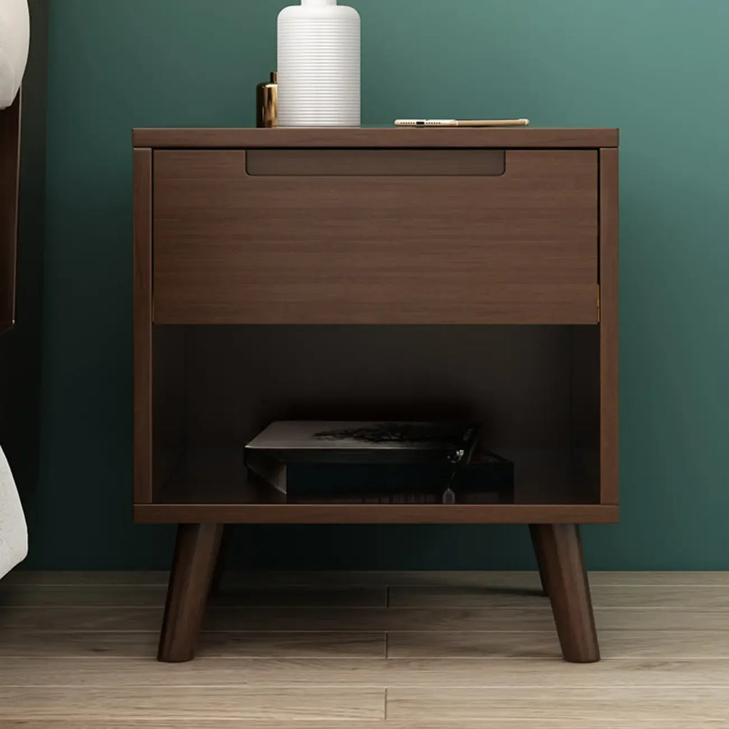 Narrow Solid Wood Bedside 2 Drawers Nightstand in Natural