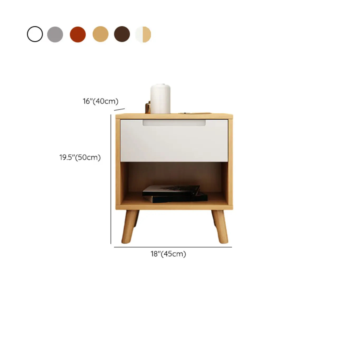 Narrow Solid Wood Bedside 2 Drawers Nightstand in Natural