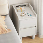 Brown Wood USB-Charging Drawers Nightstand with Lighting