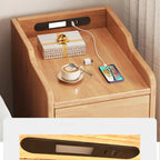 Brown Wood USB-Charging Drawers Nightstand with Lighting