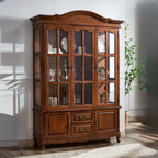 Antique Nut-Brown Wooden Glass Display Storage Cabinet