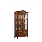 Antique Nut-Brown Wooden Glass Display Storage Cabinet