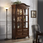 Antique Nut-Brown Wooden Glass Display Storage Cabinet