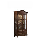 Antique Nut-Brown Wooden Glass Display Storage Cabinet