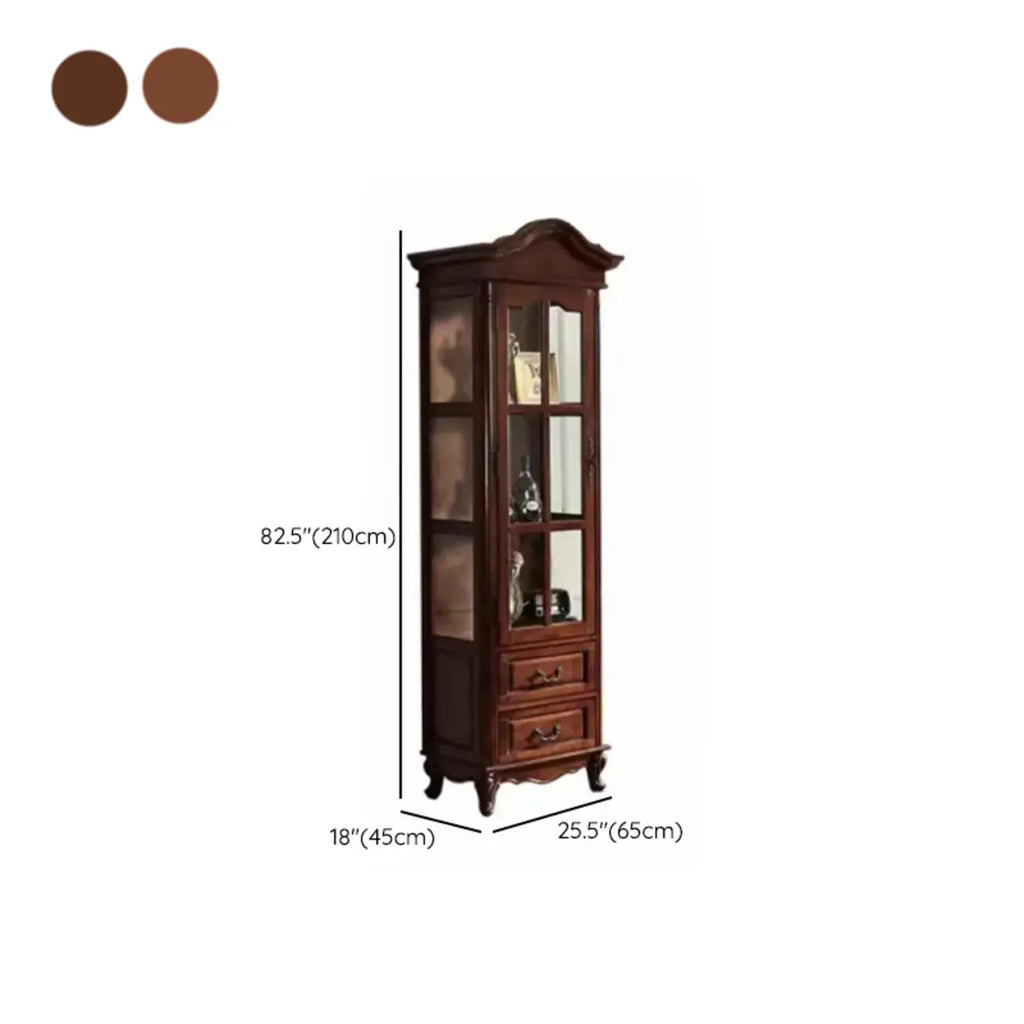Antique Nut-Brown Wooden Glass Display Storage Cabinet