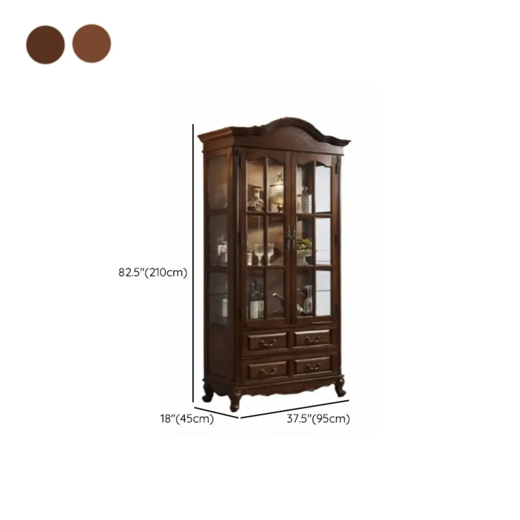 Antique Nut-Brown Wooden Glass Display Storage Cabinet