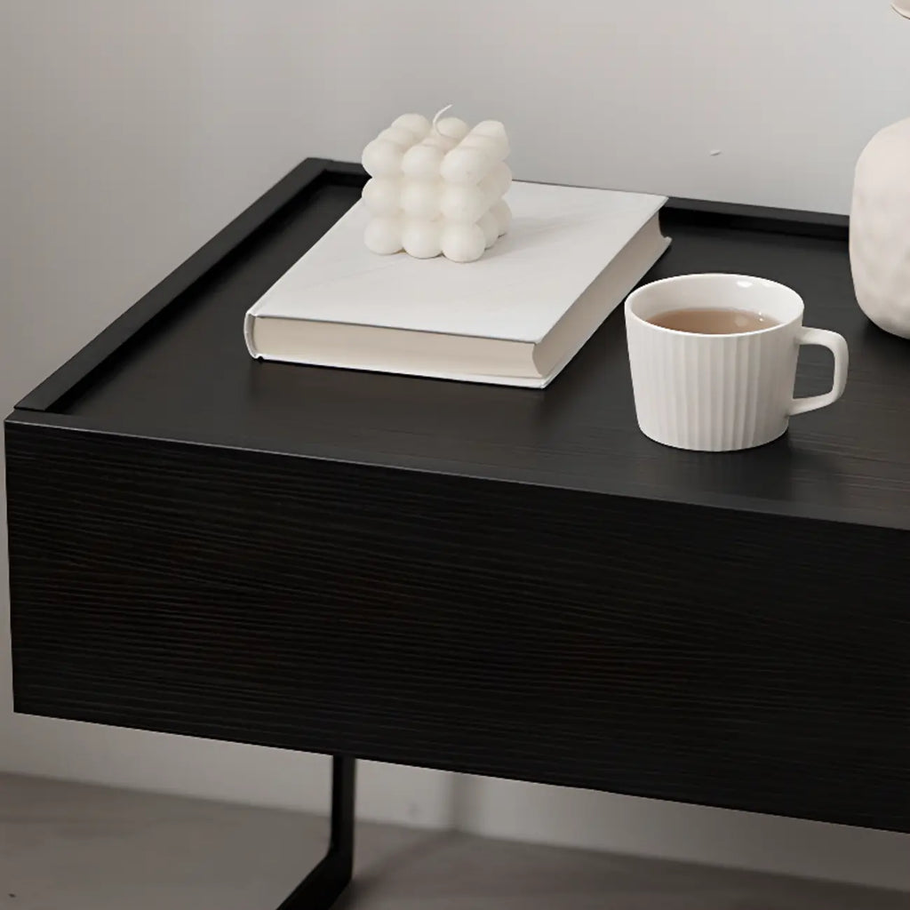 Modern Black Wood Compact Drawer Nightstand
