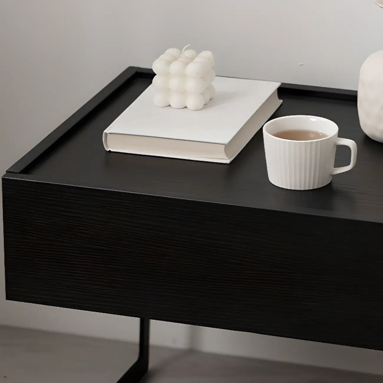 Modern Black Wood Compact Drawer Nightstand
