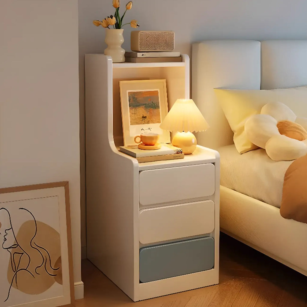 Modern Bedside Table with Drawers - White Nightstand