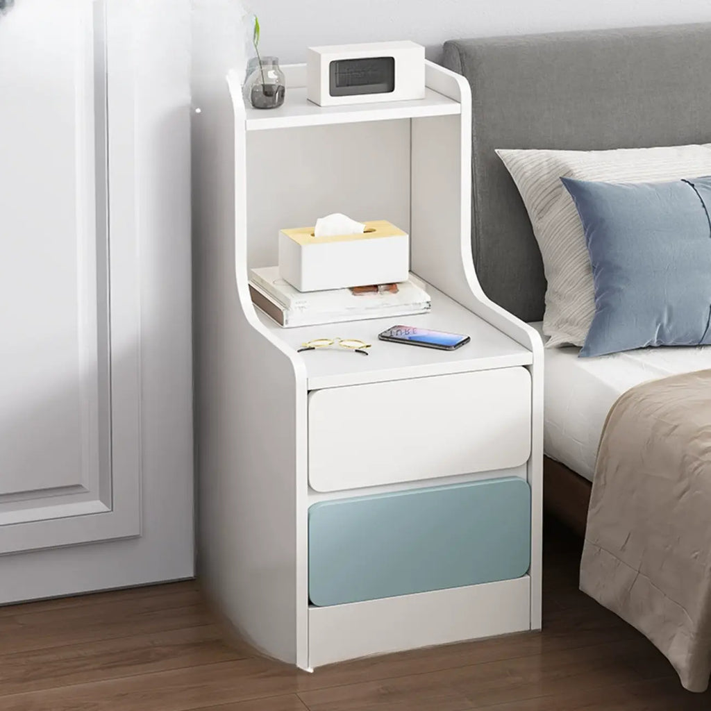 Modern Bedside Table with Drawers - White Nightstand