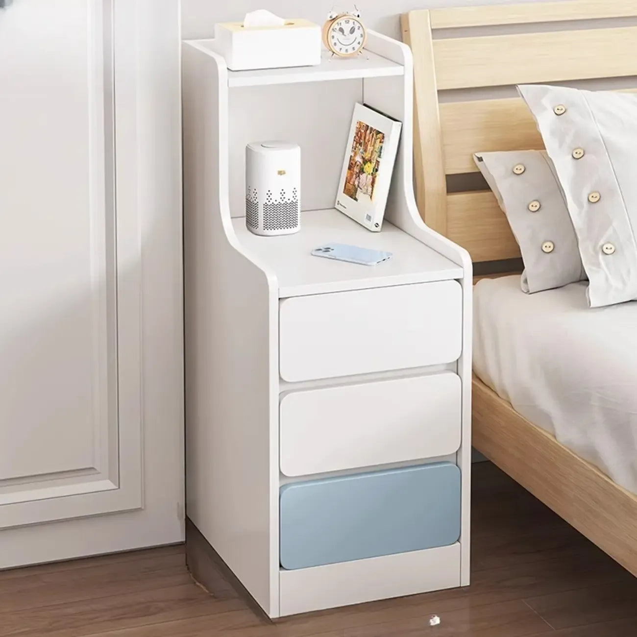 Modern Bedside Table with Drawers - White Nightstand