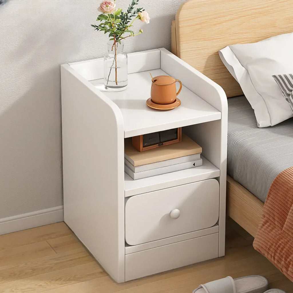 Modern Bedside Table with Drawers - White Nightstand