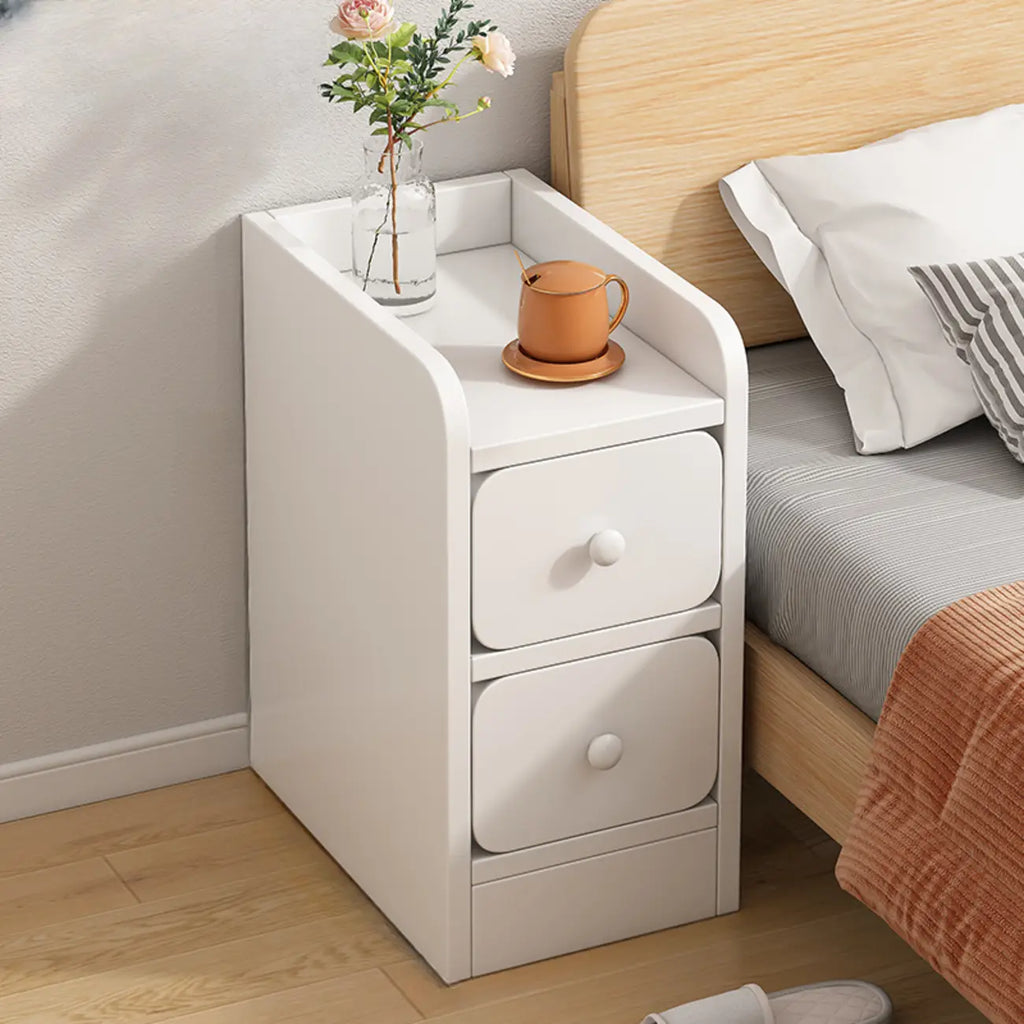 Modern Bedside Table with Drawers - White Nightstand