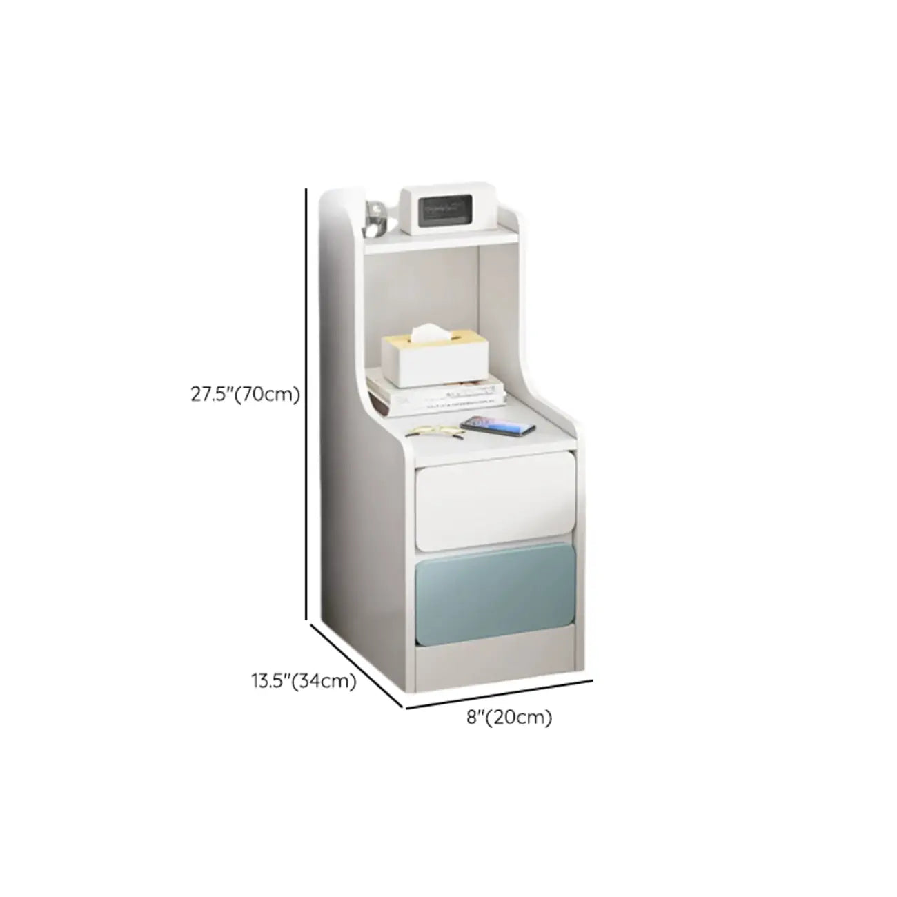 Modern Bedside Table with Drawers - White Nightstand