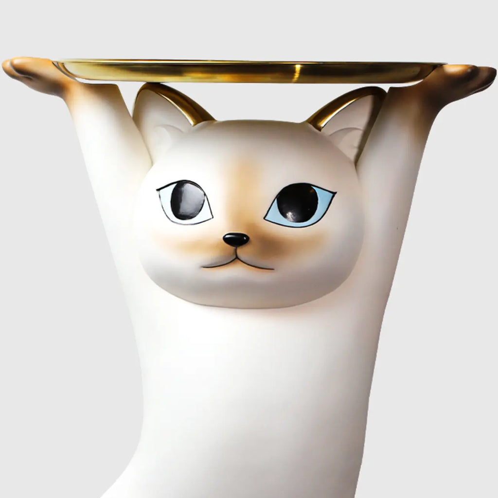 Modern Cute Cat-Shaped Golden Round Top Side Table