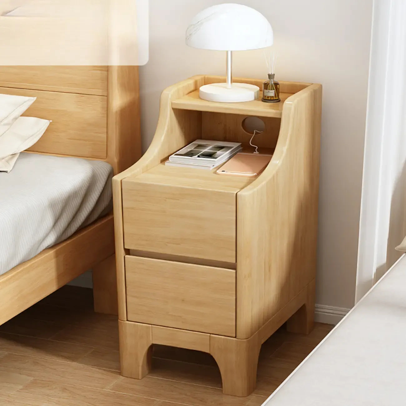 Bedroom Natural Wood Storage Drawer Function Nightstand