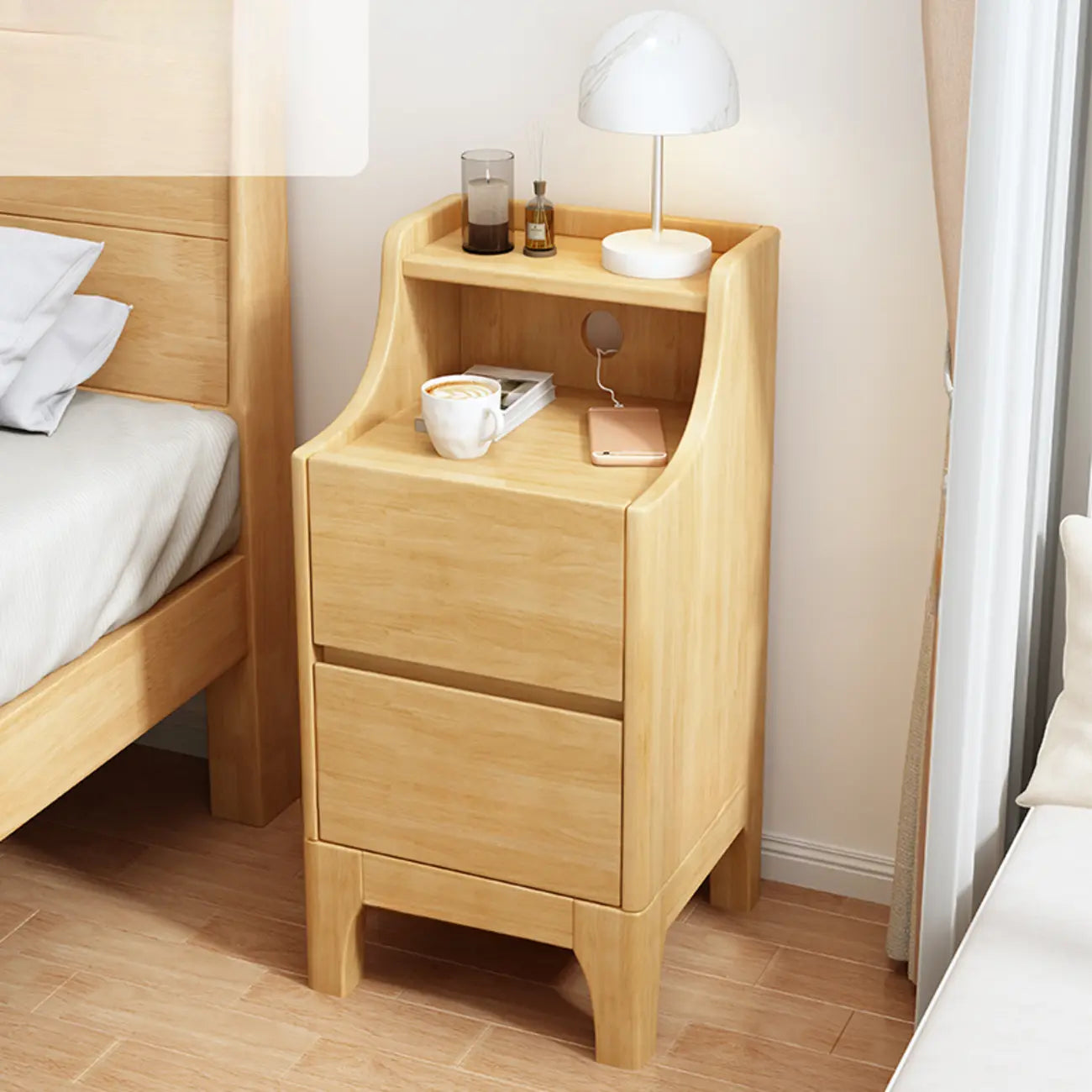 Bedroom Natural Wood Storage Drawer Function Nightstand