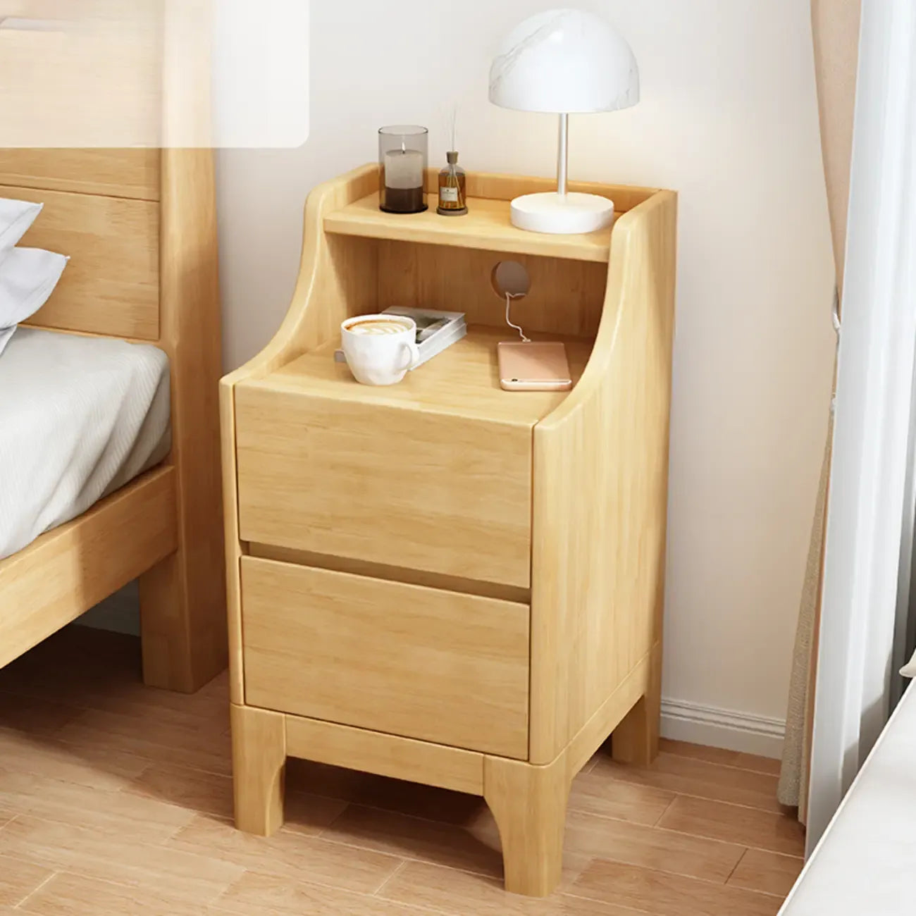 Bedroom Natural Wood Storage Drawer Function Nightstand