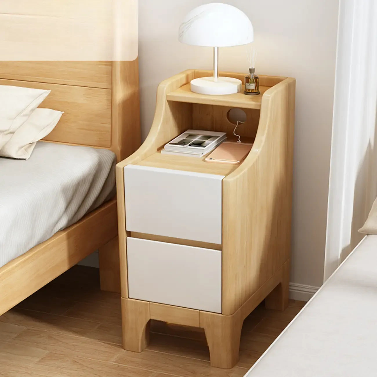 Bedroom Natural Wood Storage Drawer Function Nightstand