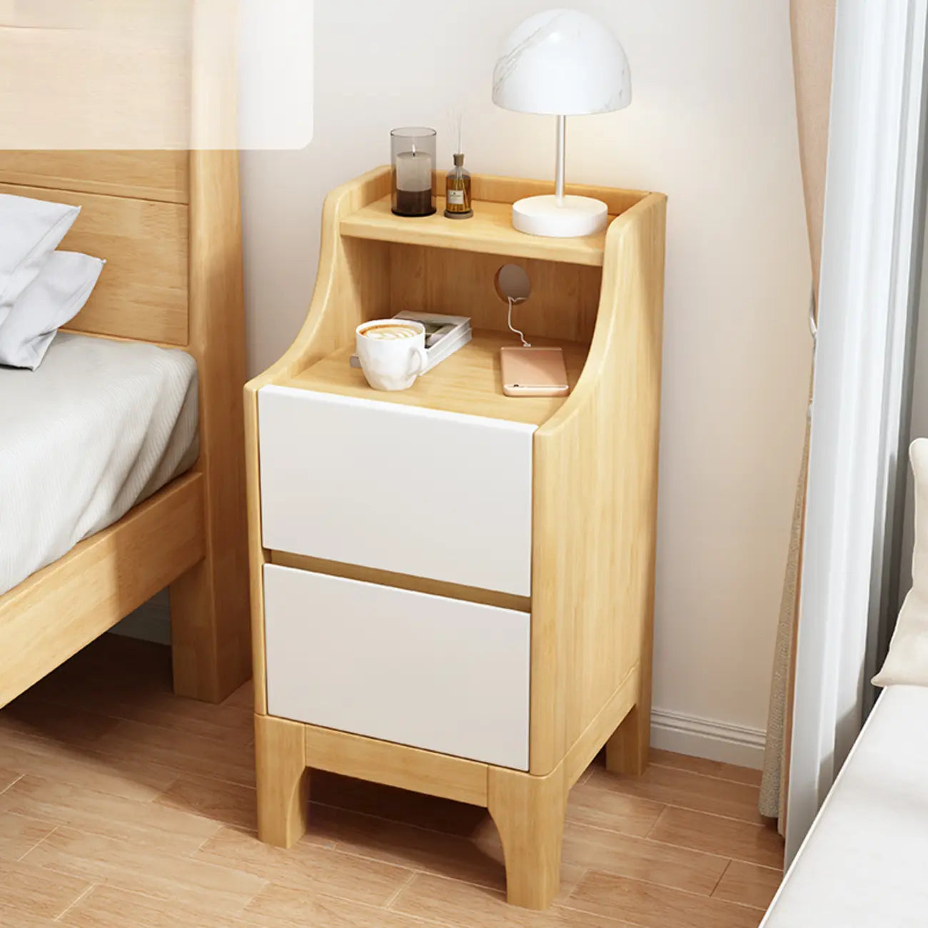 Bedroom Natural Wood Storage Drawer Function Nightstand