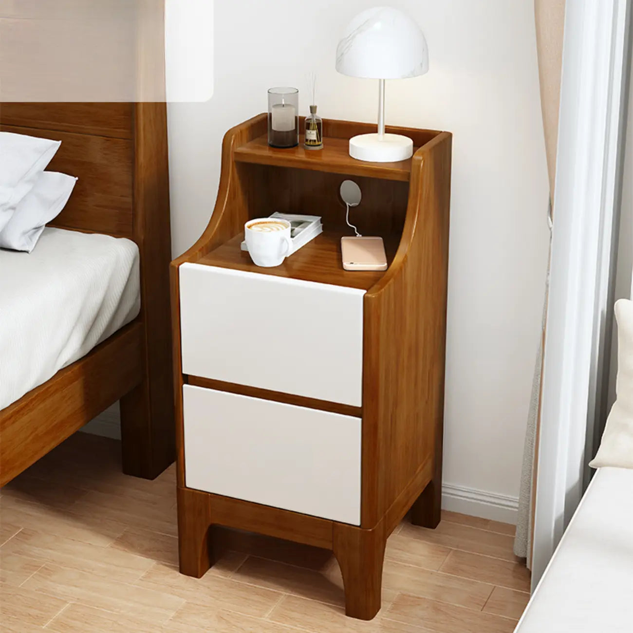 Bedroom Natural Wood Storage Drawer Function Nightstand